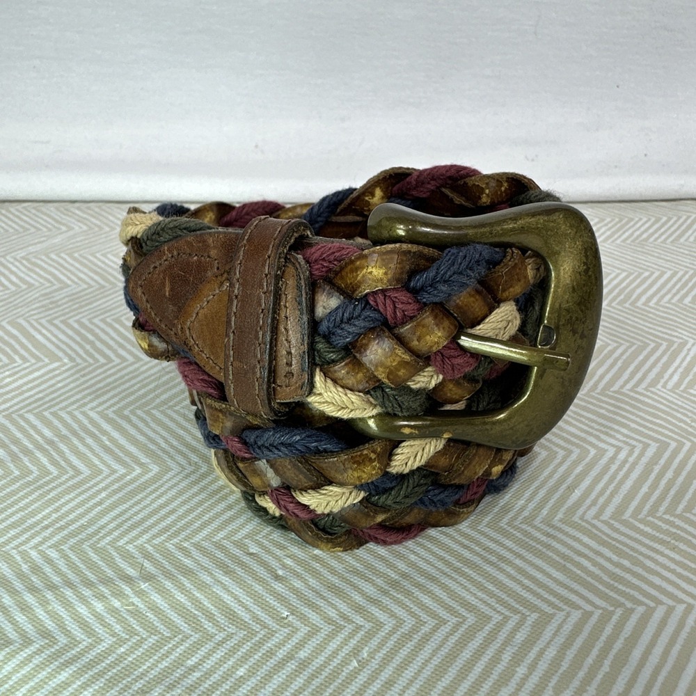 Vintage‎ Brown Leather Belt Length Size Small Made in USA 33" Brass Buckle